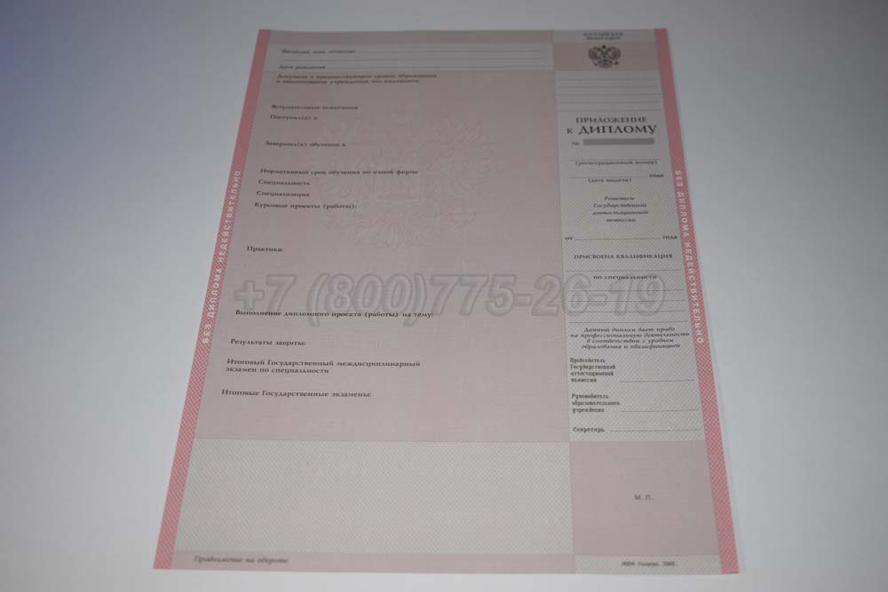 Приложение к красному диплому техникума Гознак 2003-2007 год выпуска г.Владивосток
